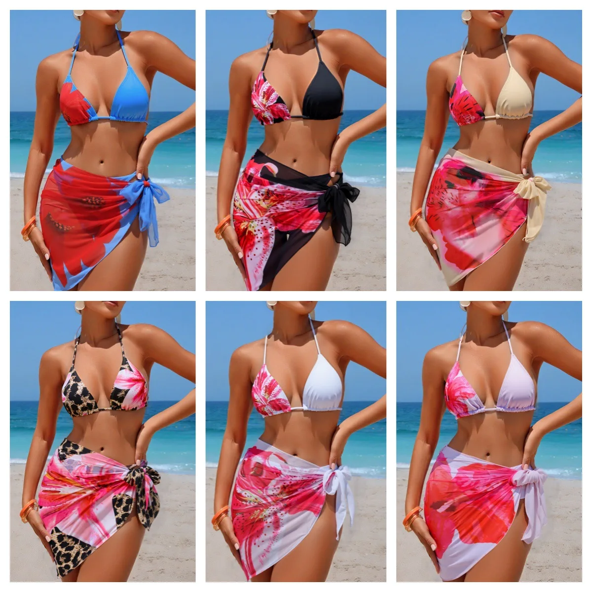 

Bathing Suit Women Sexy Fashion European And American Women's Split Gauze Skirt Three-piece Summer Beach Bikini Swimsuit