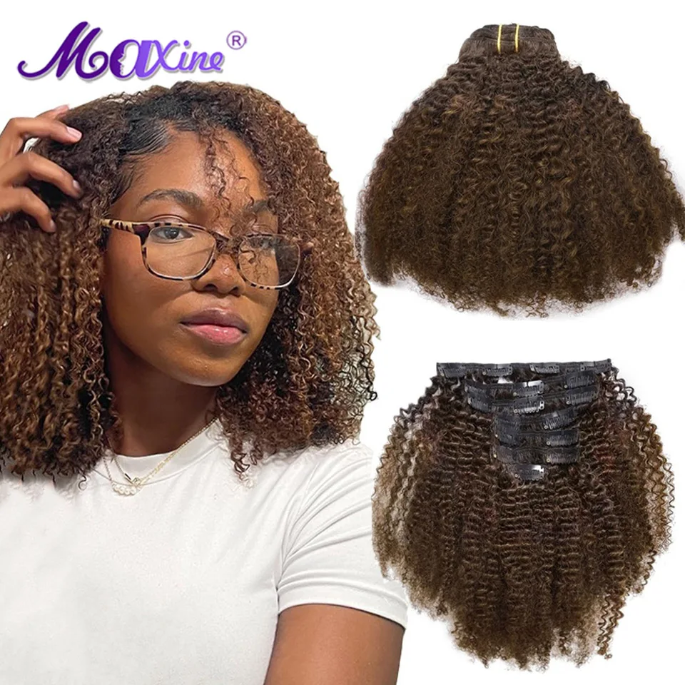 Schokoladenbraune Afro Kinky Curly Clip In Haarverlängerungen Maxine Ombre Farbe Kinky Curly Clip Ins Bundles Echthaarverlängerungen
