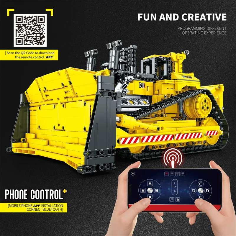 1836 pièces D11 Bulldozer télécommande ingénierie véhicule blocs de construction RC voiture modèle briques bricolage jouets pour enfants cadeaux d'anniversaire