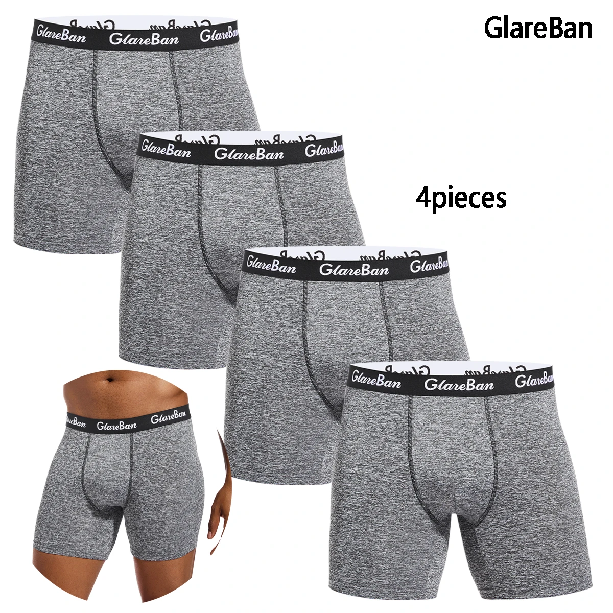 4pcs Set Mid-Long Boxer Shorts Men Underwear Male Underpants for Men Homme Boxershorts Slips Soft Panties Brand