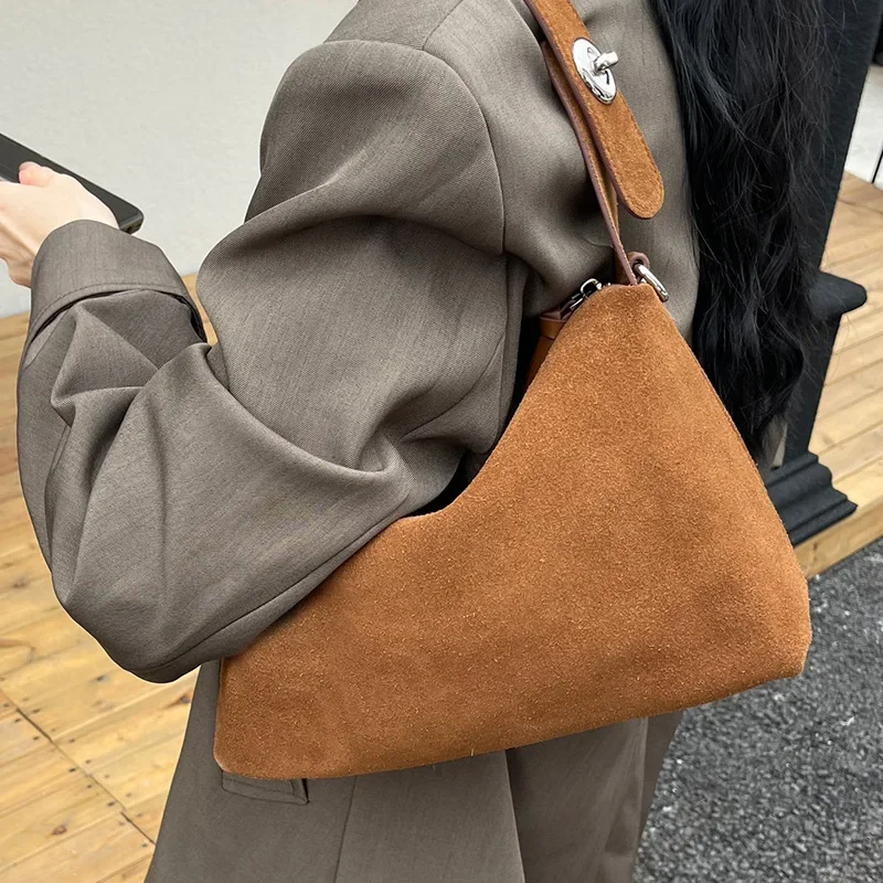 Autumn and winter soft matte suede genuine leather cowhide large capacity Boston handbag women\'s shoulder bag crossbody bag