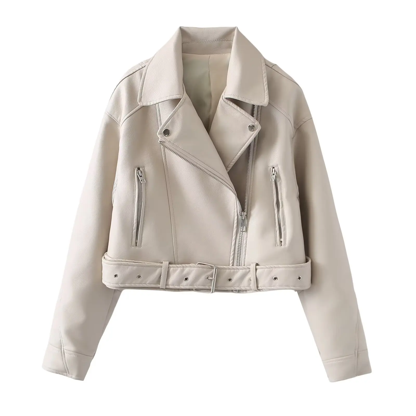 Cappotto ort da donna Jaet in pelle da motociclista Faionable Autunno New Sle JNLEAOG French Sle Loose Fit con cerniera in poliestere