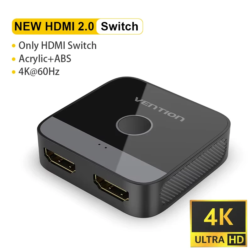 Vention HDMI 2.0 bidirectionele schakelaar 2x1/1x2, HDMI-compatibele schakelaar, 4K 60Hz HDMI-adapter voor PS5, Xbox, laptops en monitoren.