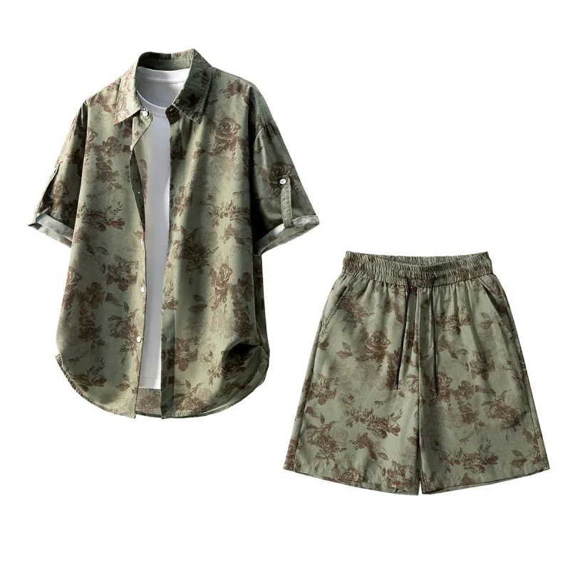 

Мужской комплект в американском стиле с принтом, уличный модный деконструированный стиль, летний, больших размеров, корейский и гонконгский стиль, рубашка