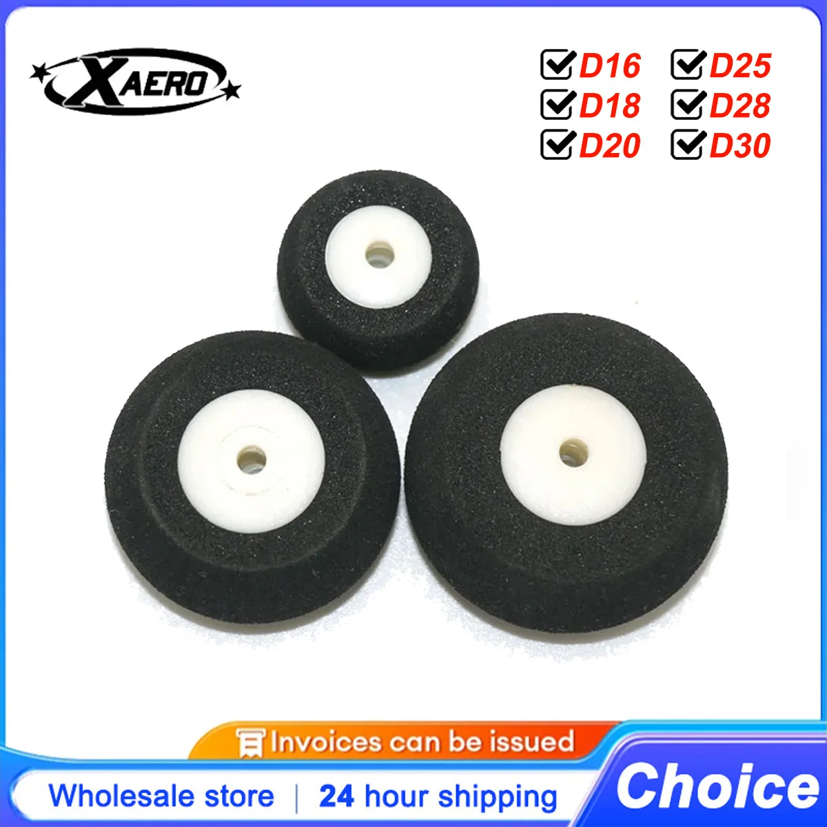 

XAERO 2PCS Mini Tail Wheels Sponge Tires for RC Airplane, Black/White, Dia 16-30mm, RC Model Aircraft Landing Gear Accessories