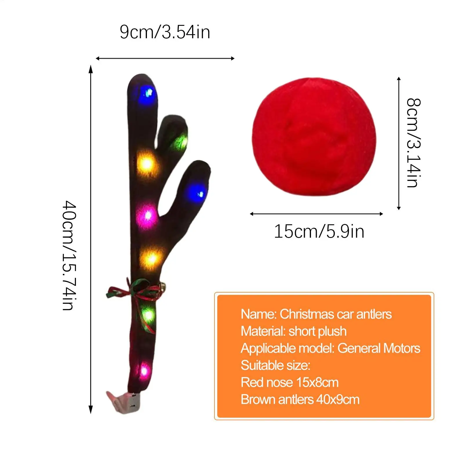 قرون السيارة LED قرن الوعل الرنة مع الأنف عيد الميلاد ديكور السيارة الخارجي مع ذيل للسيارات شاحنة سيارة SUV الخارجي