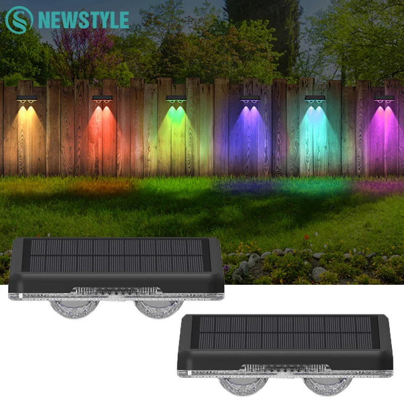 

Солнечные светильники для забора, садовые RGB солнечные настенные светильники, уличные водонепроницаемые 3-цветные пейзажные светильники, балкон, двор, забор, декор для двора