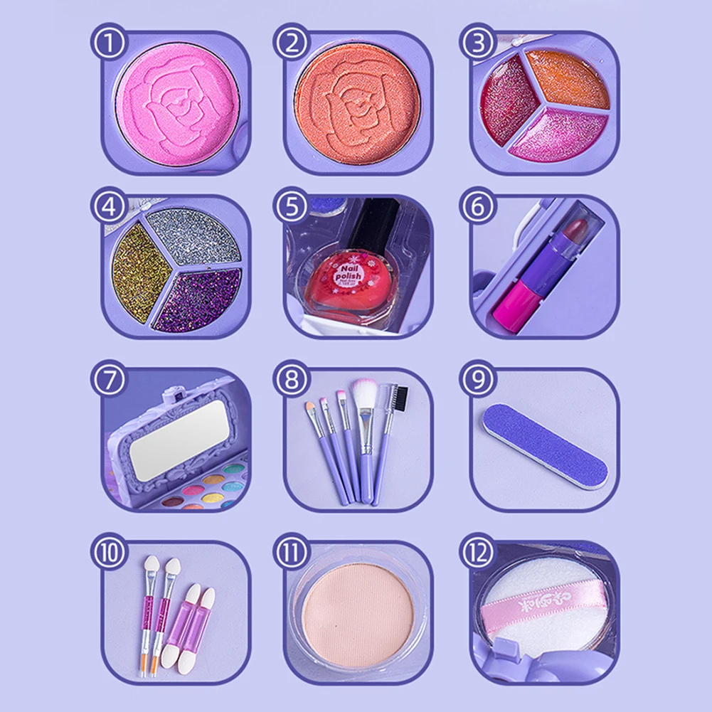Kit de belleza de maquillaje para niños, caja de maquillaje ligera y portátil para niñas, regalo de cumpleaños y Navidad, juguete para niños, princesa