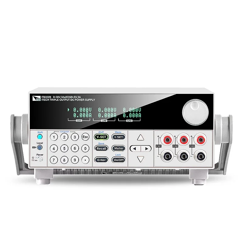 

ITECH IT6322B TRIPLE OUTPUT DC POWER SUPPLY 30V/3A/90W*2CH; 5V/3A/15W*1CH (BUILT-IN RS232/USB/GPIB INTERFACES)