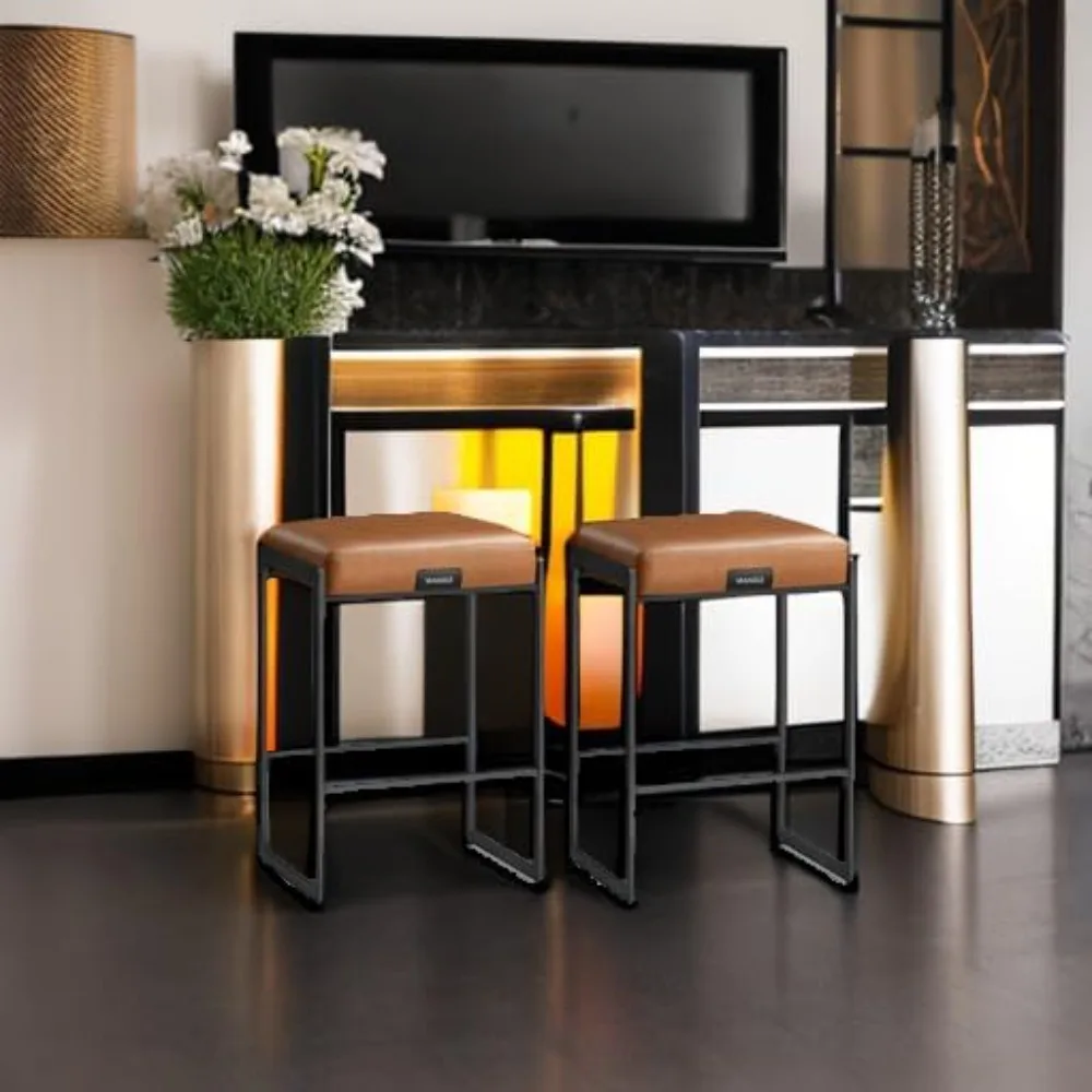 Counter Height Bar Stools, Synthetic Leather with Stitching