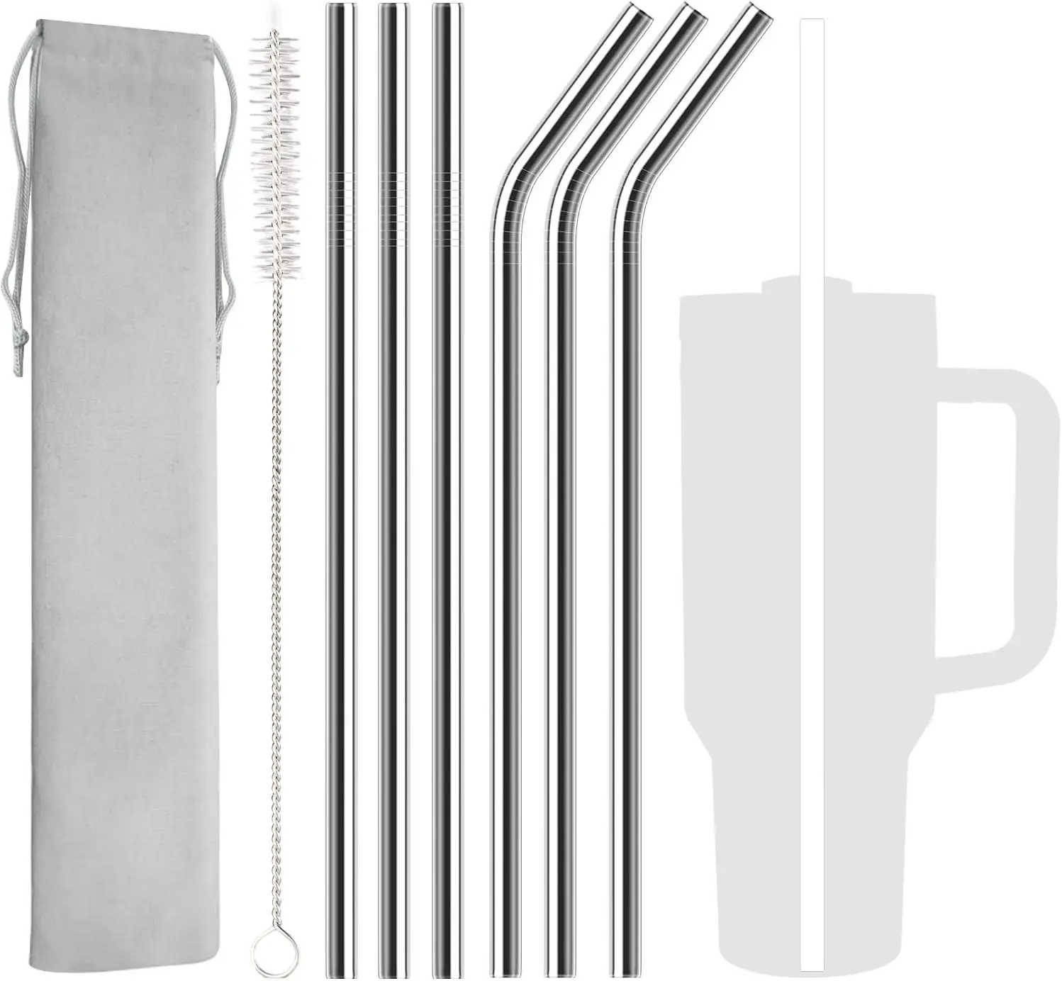 

6-Pack Stainless Steel Straws with Brush for 40oz Tumblers, Reusable & Dishwasher Safe