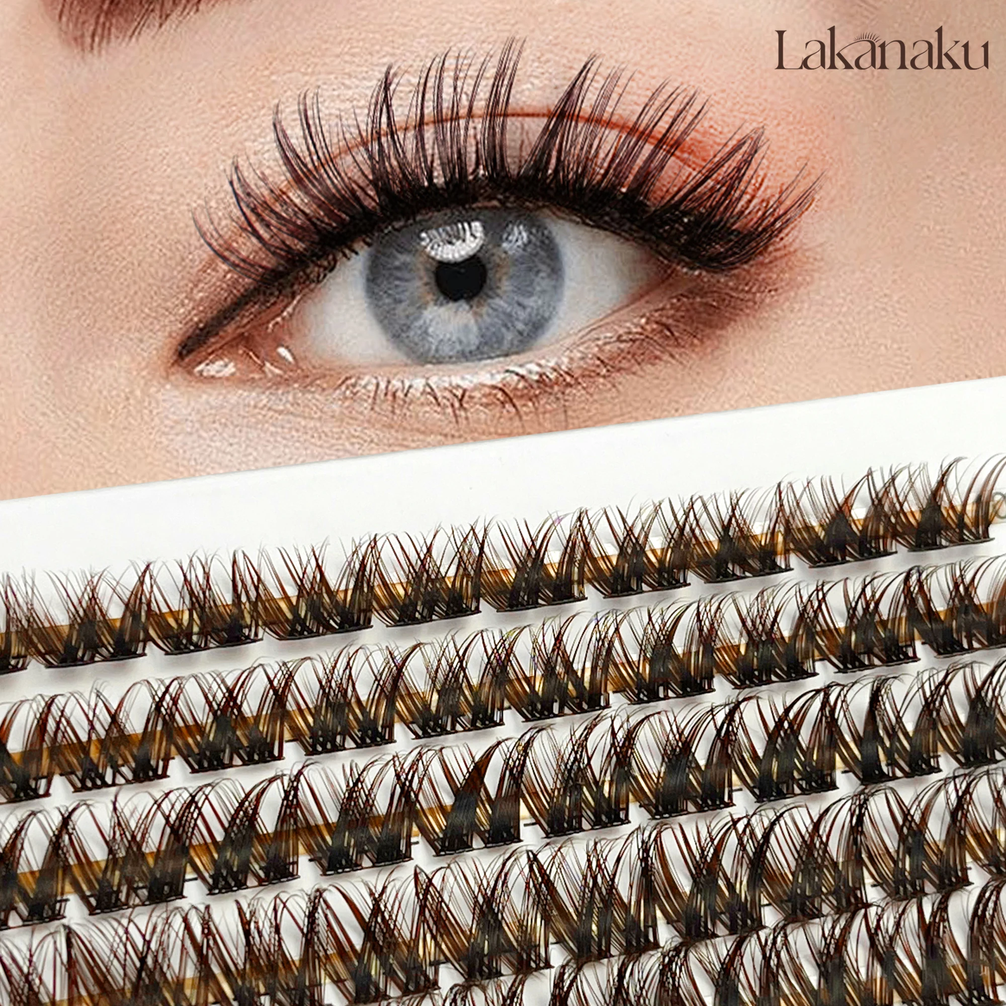 LAKANAKU Braune DIY-Wimperncluster, Wimpernverlängerungen, Volumenfächer für Schönheits-Make-up
