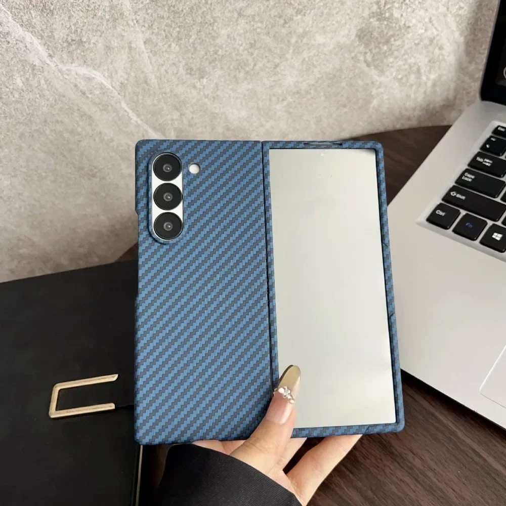 삼성 갤럭시 Z 폴드 7 6 5 4 3용 고급 카본 파이버 가죽 맥세이프 폰 케이스, 마그네틱 무선 충전 백 커버 보호