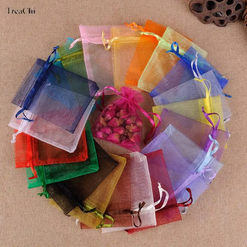 

100Pcs/lot 7X9 8X10 10x12 10X15Cm Organza Bags Jewelry Bag Wedding Party Decoration Drawable Bags Gift Pouches Jewelry Packaging