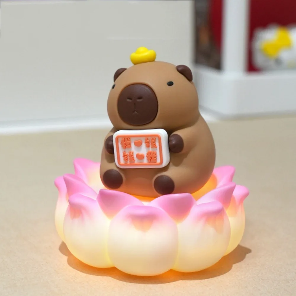 Lotus Base Capybara Figure Toys Figure Model Simulation Capibara Model with Lights Cute Capybara Animals Figures Children Toys