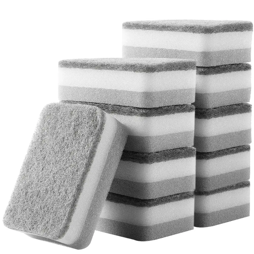 

10 Pcs Cleaning Sponge Reusable Scrubber Scouring Pad Durable Kitchen Sponges for Dishes Pots Sinks Rust Removal