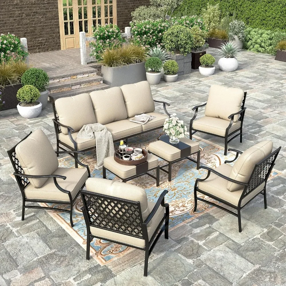 

Outdoor Sofa Sets, 4 Metal Cushioned Chair, 2 Cushioned , 1 3-Seat Sofa, Outdoor Garden Sofas Sets