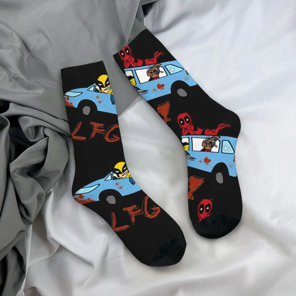 Hip-hop LFG Dogpool Deadpool Wolvierine Football Socks Polyester Middle Tube Socks for Unisex Breathable