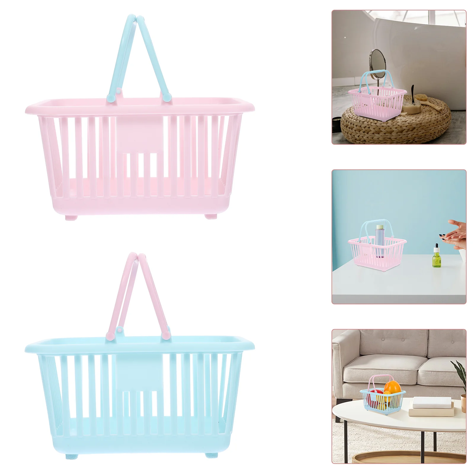 

4 Pcs Cash Register Toy Picking Basket Small Plastic Baskets Bins Shopping Cart with Handles Mini Bathroom Child