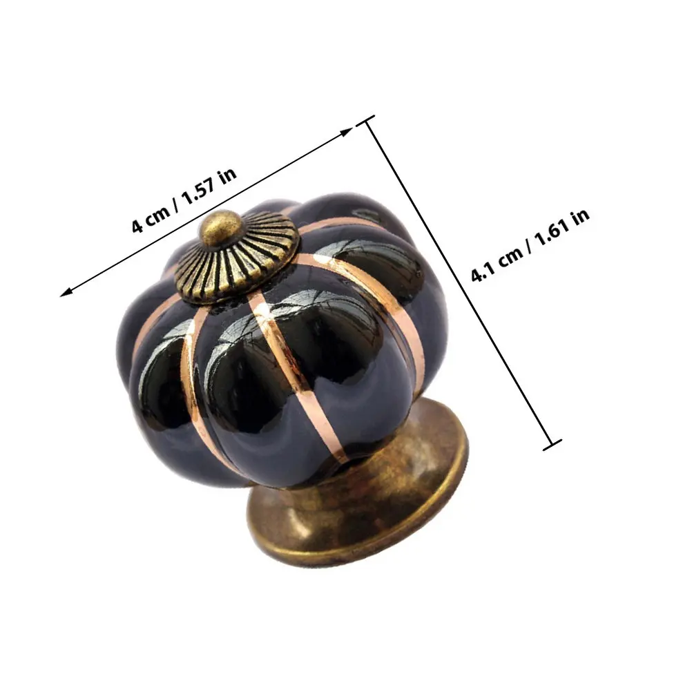 5Pcs Black Pumpkin Shaped Ceramic Door Knob 40Mm Diameter Zinc Alloy Backplate Easy Install Kitchen Cabinet Drawer Pull Handle