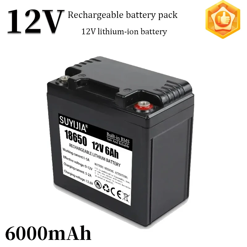 NEW 12V 6000mAh 18650 Lithium Battery Pack Suitable for Sprayer Equipment Backup Power Surveillance Camera Solar Rechargeable