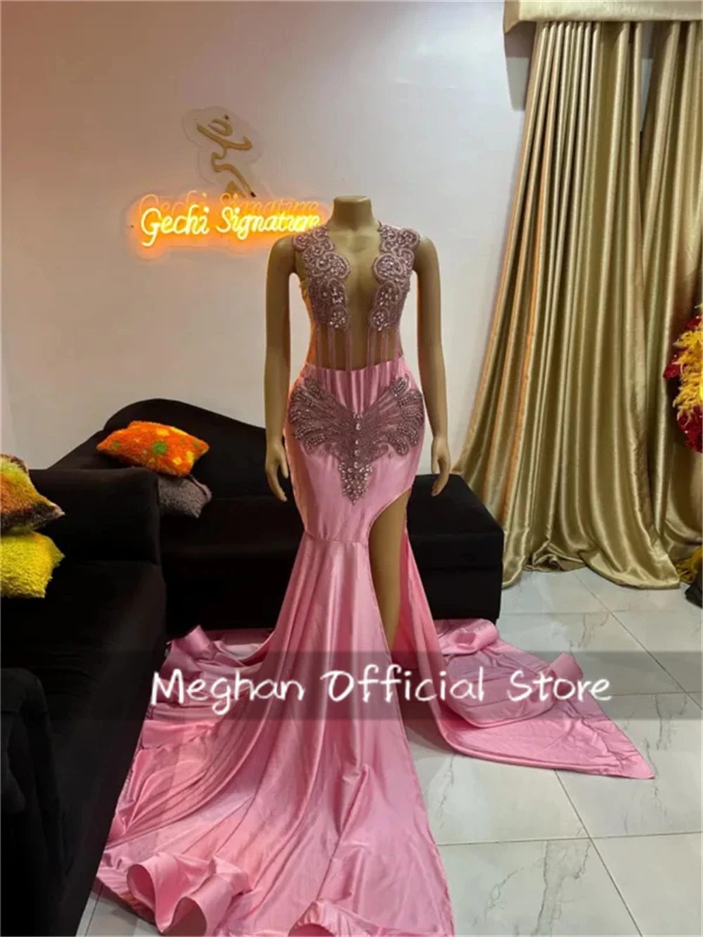 

Silver Grey African Trumpet Prom Birthday Dress customsized Black Girl Luxury Diamond Sequins Velvet Long Evening Queen gown