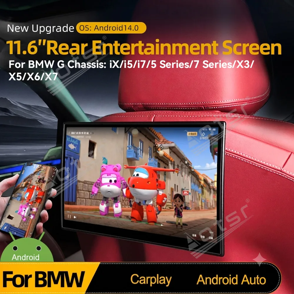 For BMW 5/7 Series X3 X5 X6 X7 IX I5 I7 Car Rear Seat Headrest Entertainment Monitor Android GT6 Support Air Condition Control