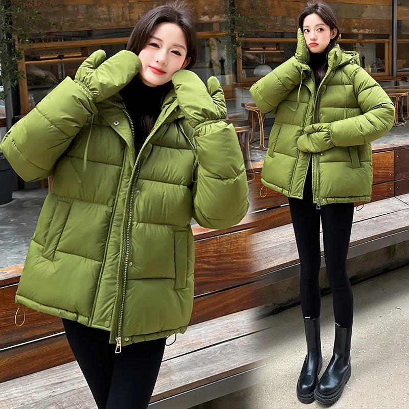 Parkas Women Winter Down Cotton Jacket Coat 2026New Loose Hooded Gloves Jacket Female Thicke Warm Cotton Padded Jacket Outerwear