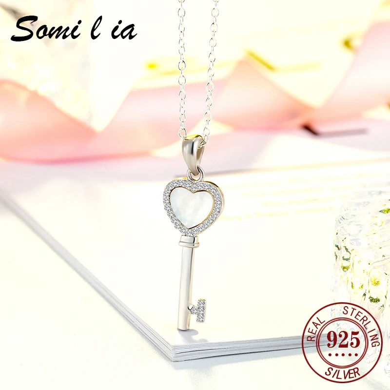 SOMILIA - 925 Sterling Silver Beloved Door Necklace With Shiny Shell Stone Pendant And Delicate Cross Twisted Chain