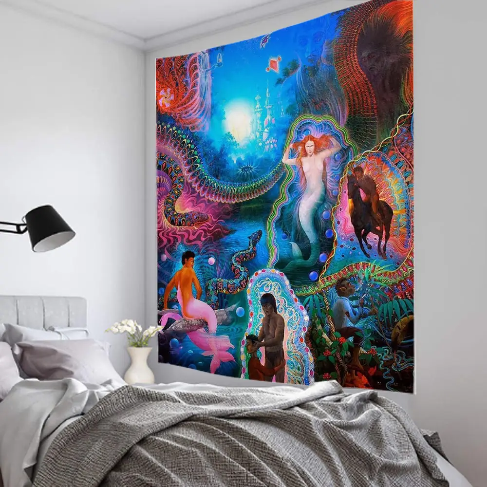 Psychedelic primitive indigenous Bohemian style decorative tapestry, home background wall decorative tapestry