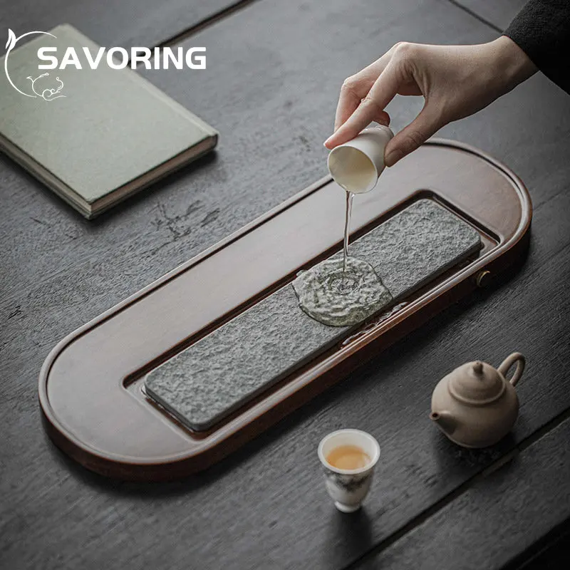 Wujinshi Heavy Bamboo Tea Tray Kung Fu Tea Set Home Japanese Tea Table Dry Bubble Tray Drainage Tray Dry Soaking Table Storage