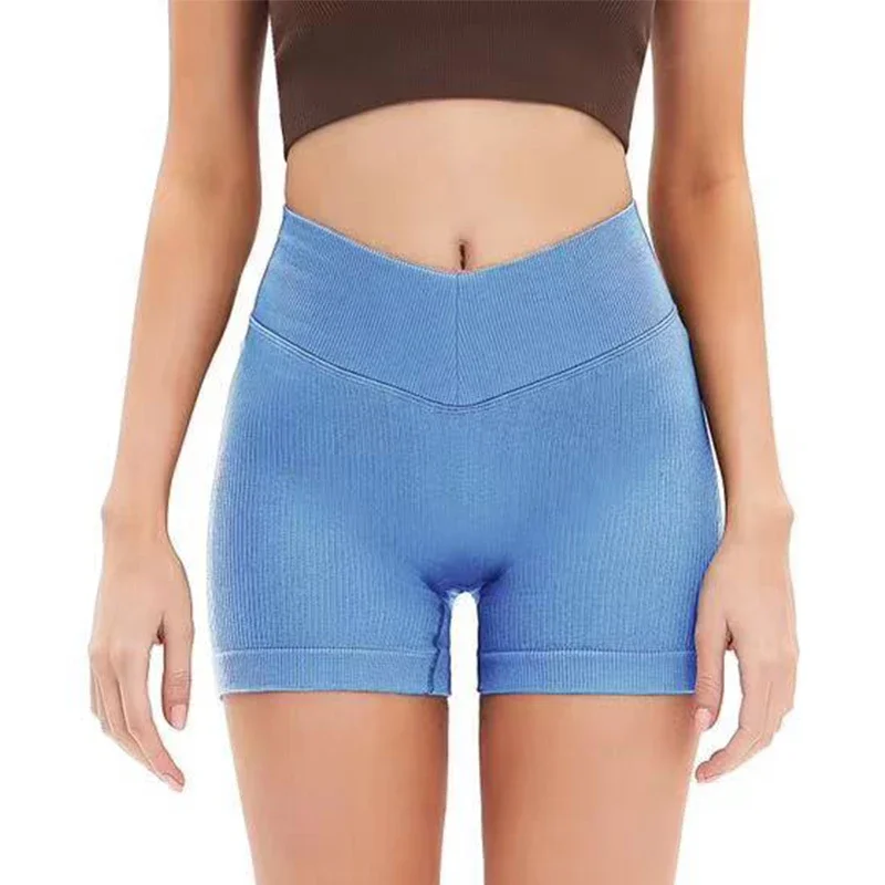 ​ ​ Dames Yoga Buikcontrole Geribbelde stretchshorts V-taille Hardlopen Fitness Springtouw Butt Lift Workout Gym Sneldrogende shorts ​ ​