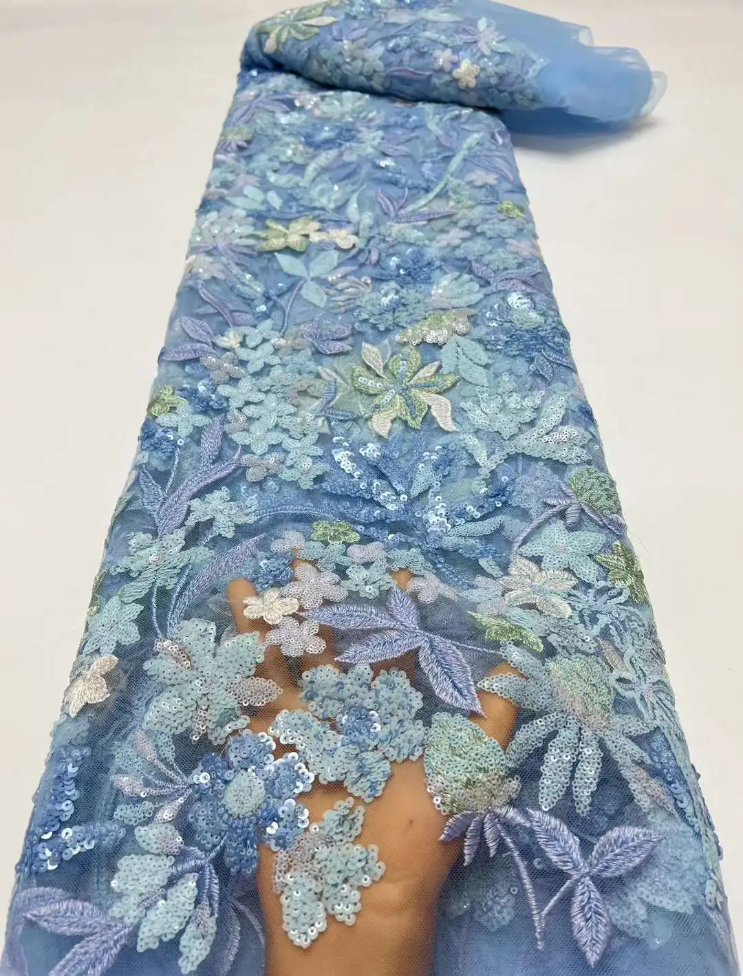 2024Latest High Quality Delicate Eligant Soft Embroiderd Sequins Tulle Lace Fabric For Wedding Evening Dress U_Ge1578
