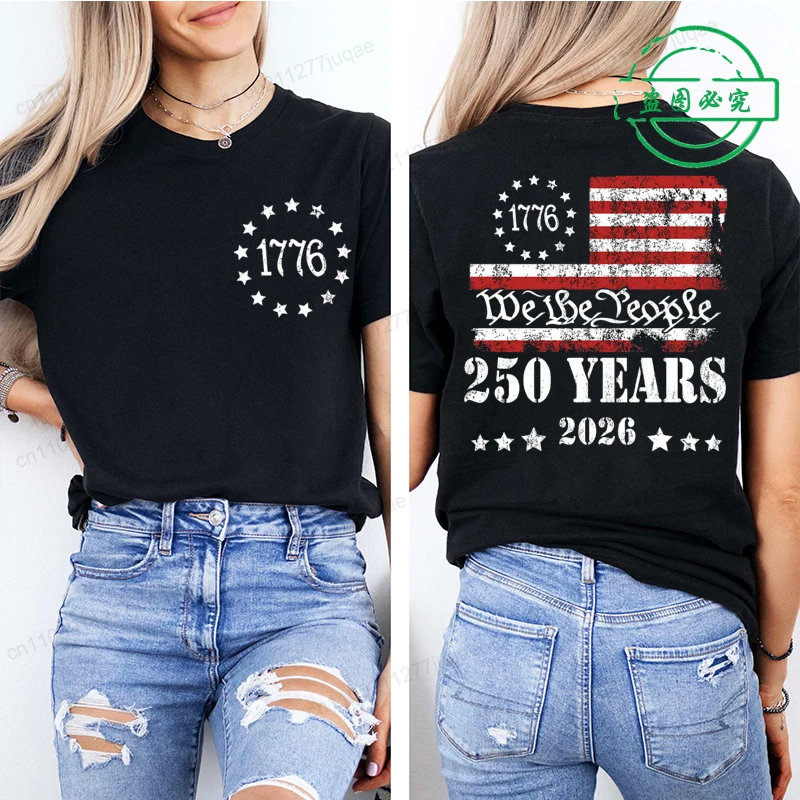 Summer Short Sleeve T-shirt Vintage Independence Day Women's Loose Casual Soft Plus Size Top 250th America Anniversary Shirts