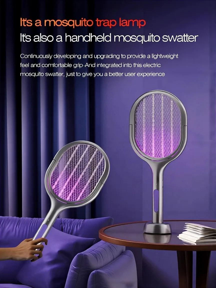 Space Silver Teleskopischer Insektenvernichter 2-in-1 Faltbarer Fliegenklatscher UV-Licht Mückenkiller-Lampe Familiensicher für Zuhause Schlafzimmer 2800V