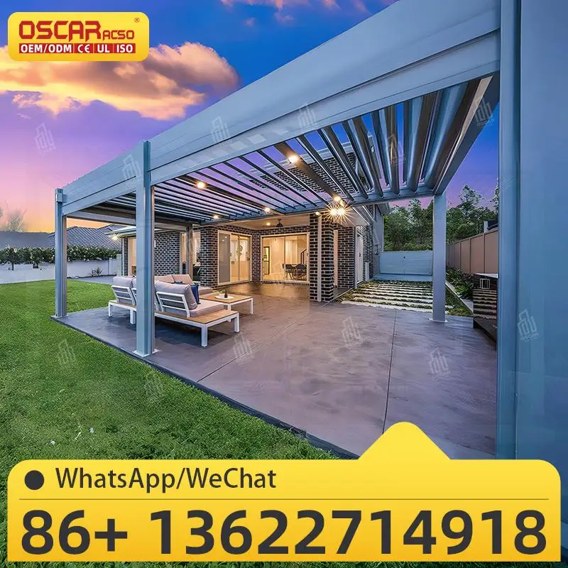 Pérgula impermeável ajustável com persianas elétricas para pátio varanda pérgula externa