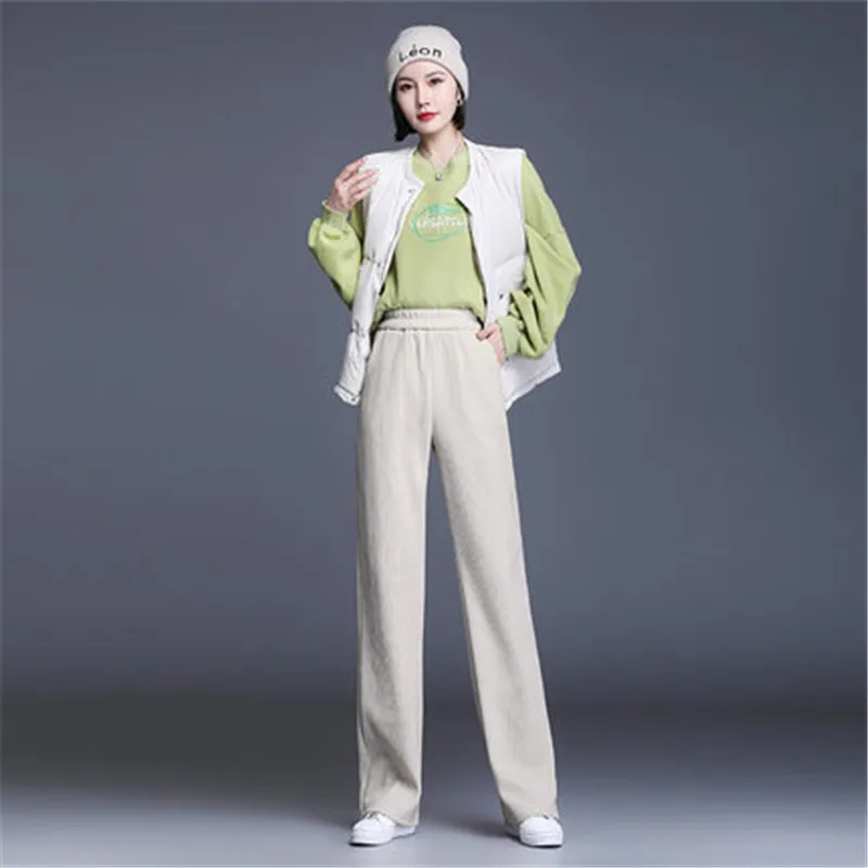 

Women Warm Winter Plush Thick Pants Lambskin Cashmere Corduroy Trousers High Waist Casual Cotton Loose Female Wide Leg Pants