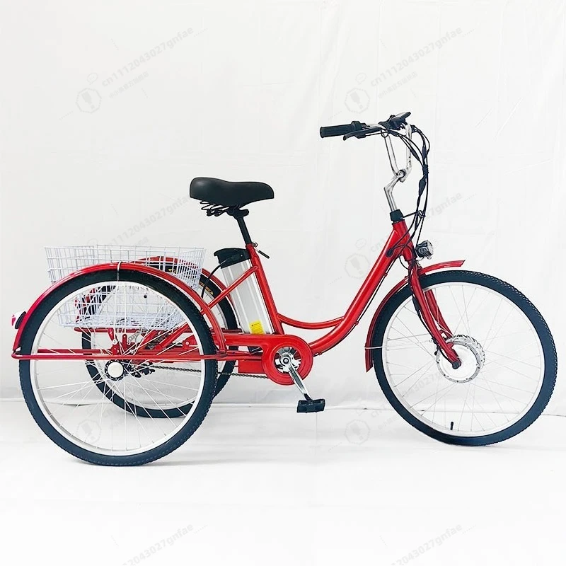 24 Inch Electric Assist Trike Adult Tricycle Lithium Battery E-Bike 3 Wheel Bicycle with Seat for Seniors Elderly Commuting