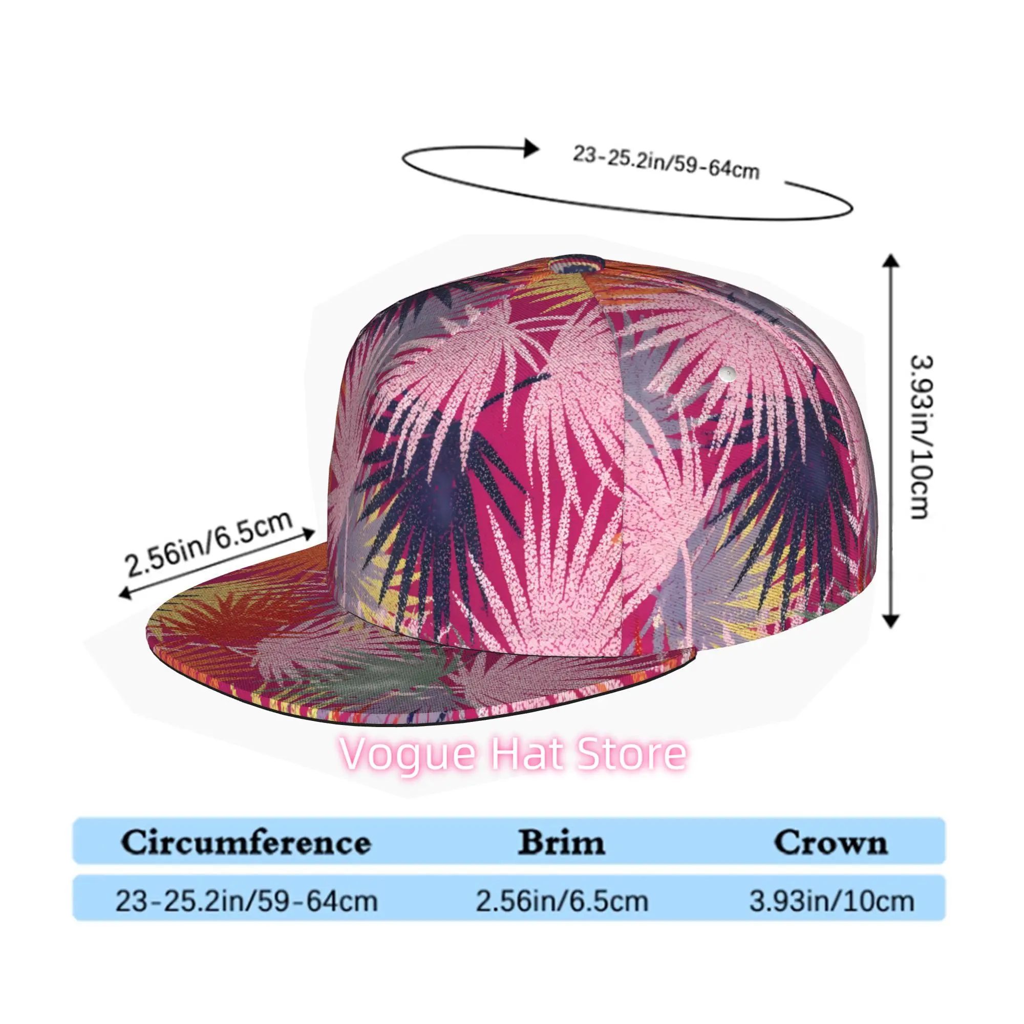 Palm Leaves Pattern, Men Women Unisex Flat Brim Baseball Cap, Hip Hop Streetwear Snapback Trucker Hat for Skateboarding Dance Ou