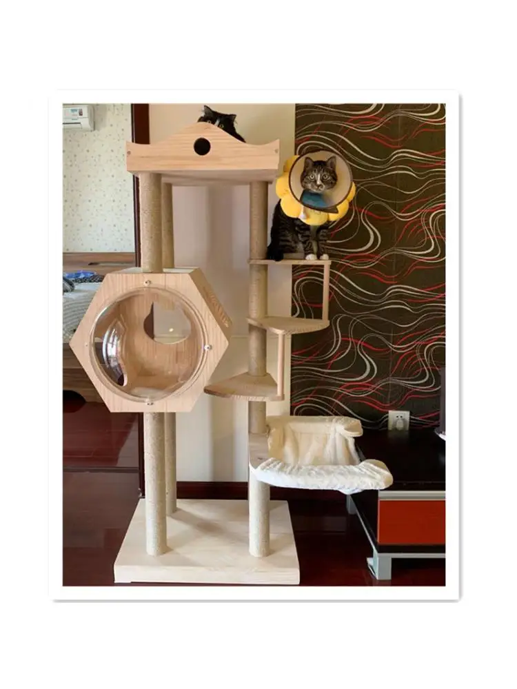 Solid Wood Cat Climbing Frame Cat Litter Cat Tree Creative Cat Villa Cat Scratching Post Space Capsule Cat Jumping Platform