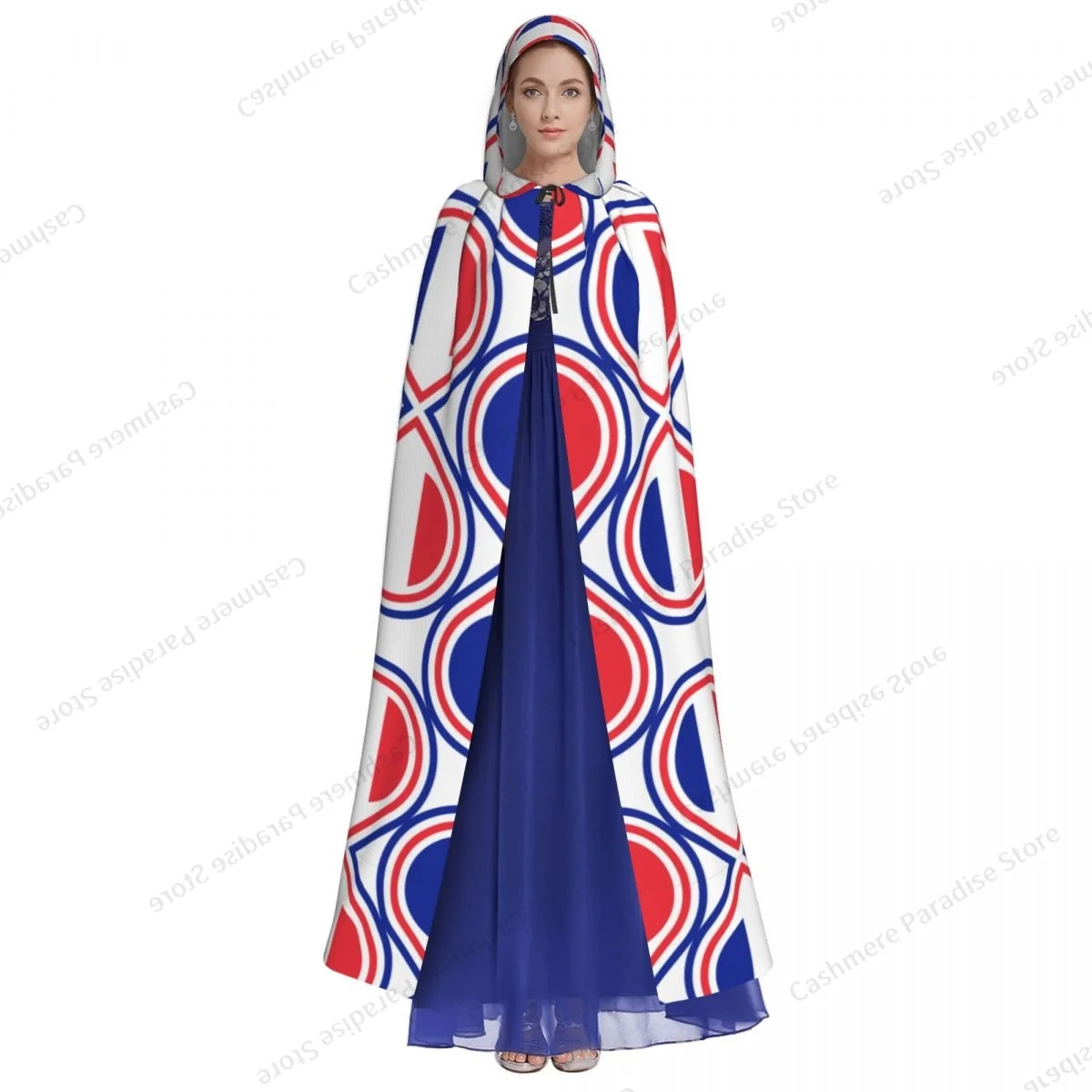 France Flag Adult Cloak Cape Hooded Medieval Costume Witch Wicca Vampire Elf Purim Carnival Party