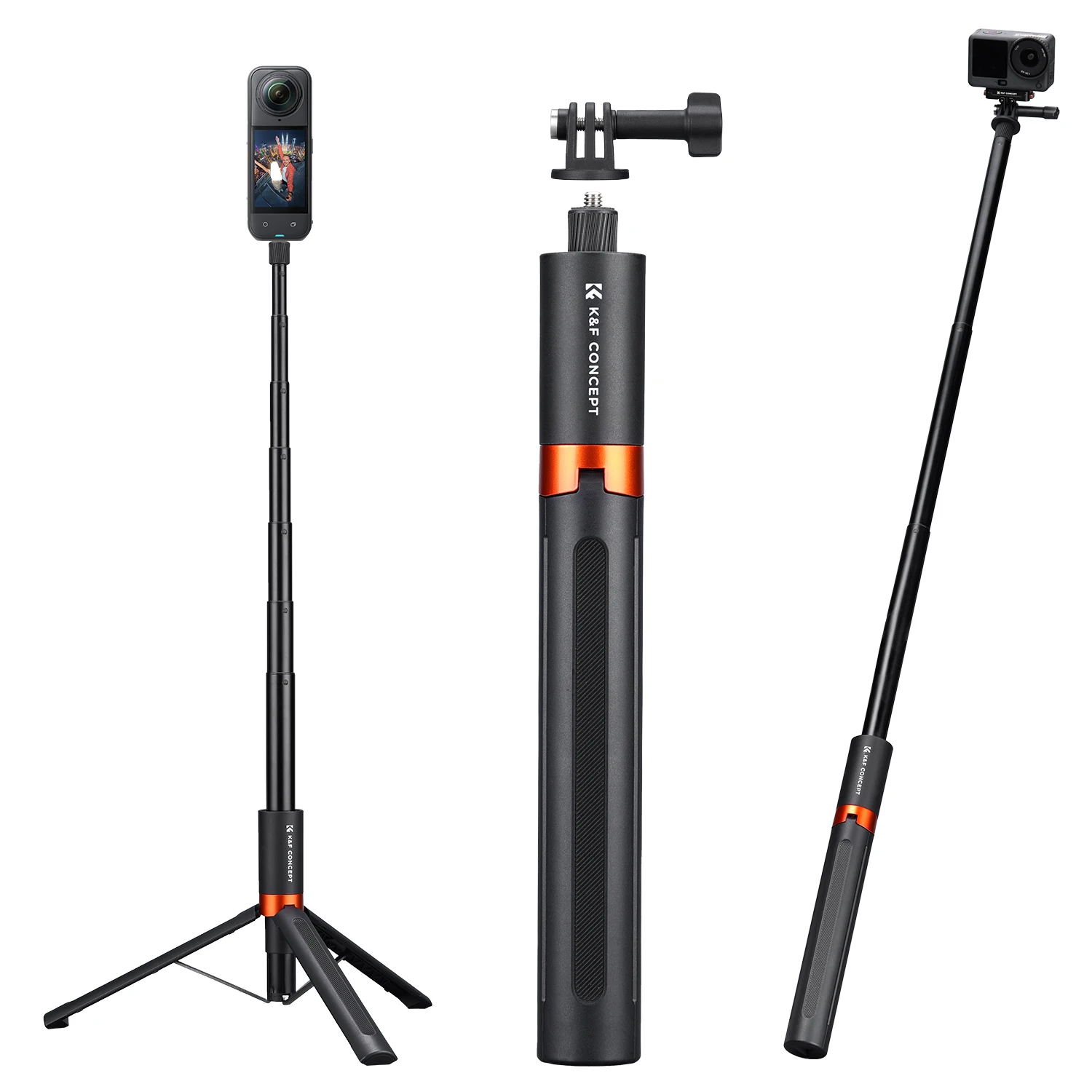 K&F CONCEPT Onzichtbare Selfie Stick Statief voor Insta360 X6 X5 X4 DJI Osmo Pocket 4 3 Action 6 5 Pro Verlengstok Handgreep