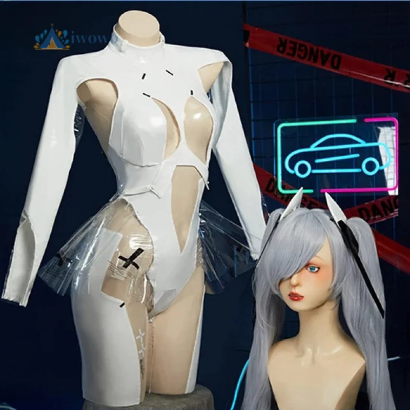 

Anime NIKKE：The Goddess of Victory Cinderella Cosplay Costume Wig Women's White Leather Sexy Jumpsuit Set Halloween New Uniform