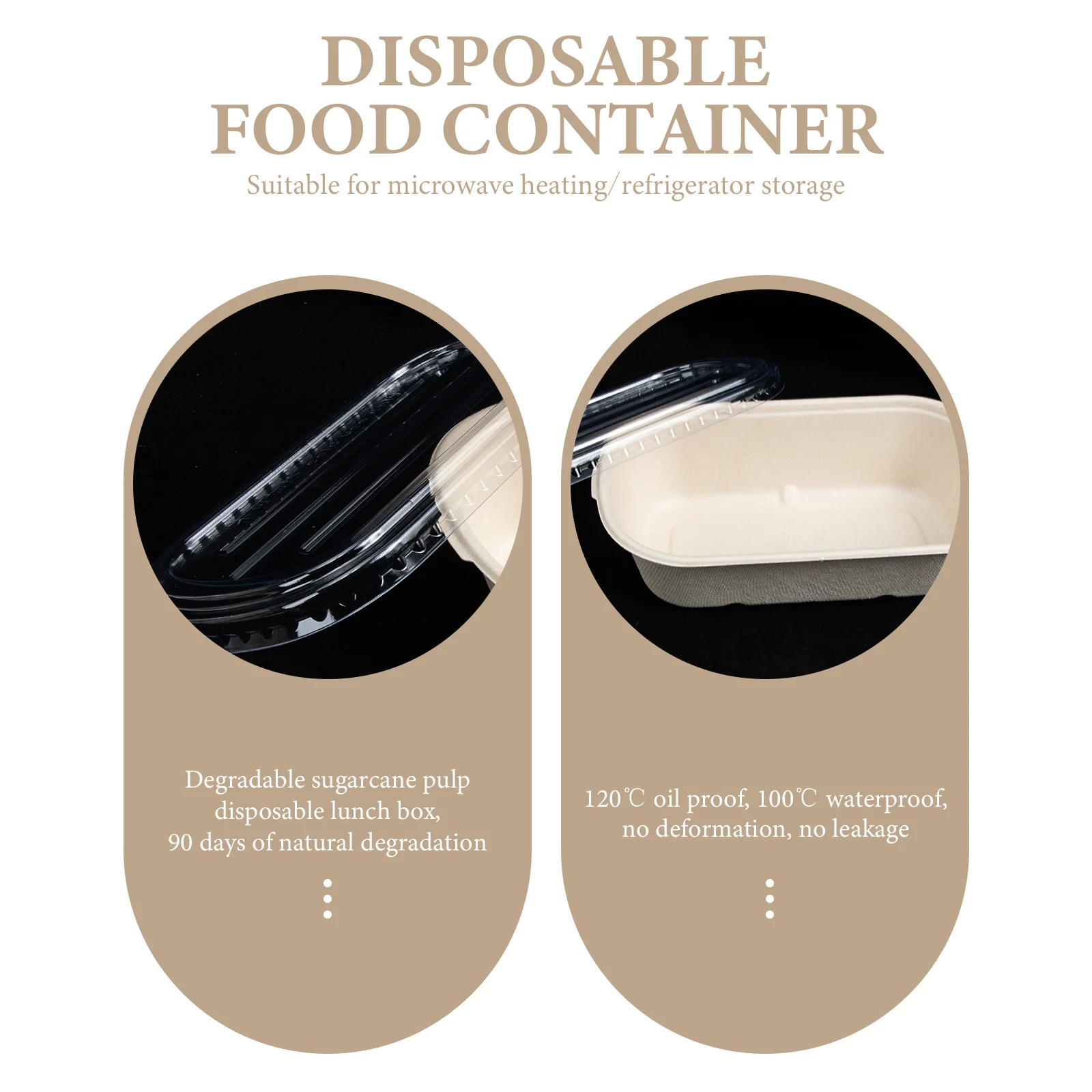 

50Pcs Disposable Food Container Degradable Lunch Holder Large Capacity Waterproof Microwave Safe for Picnic Take Out Salad