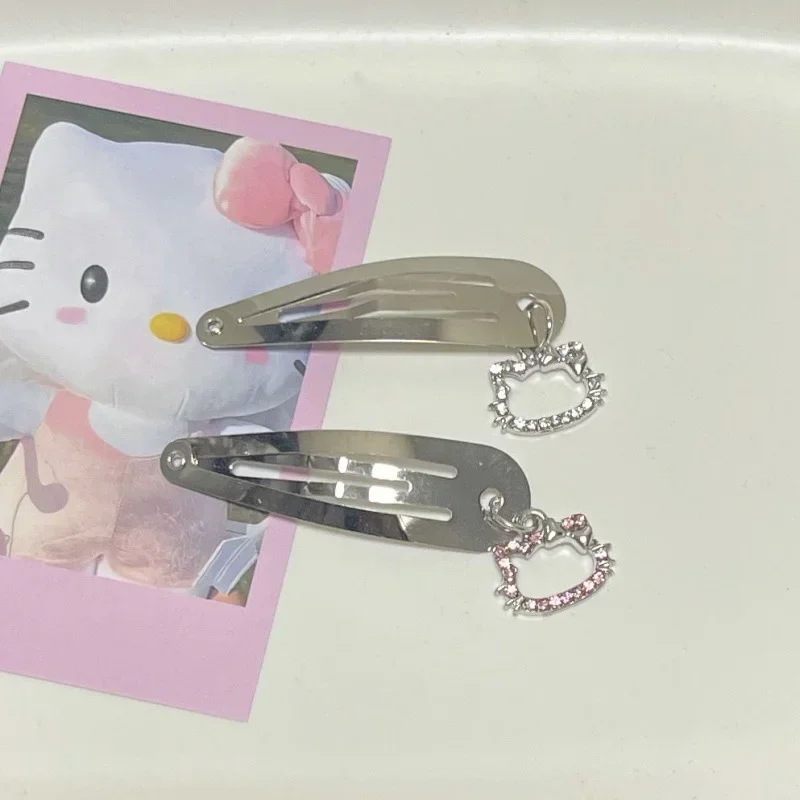 2 pezzi Sanrio Full Diamond Hello Kitty Bb Clip Sparkling Student Girl Heart Simple Hair Clip Bangs Seaside Clip copricapo regalo