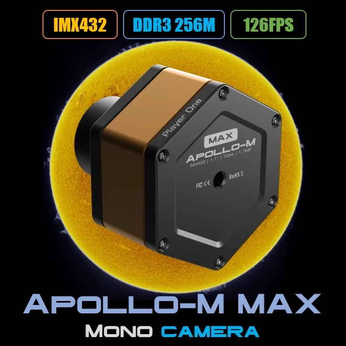 

Солнечная камера Apollo-M MAX IMX432 с высокой частотой кадров, черно-белая, для астрономии