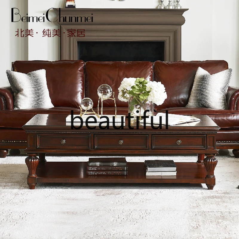 North American furniture American solid wood coffee table living room household rectangular retro old coffee table