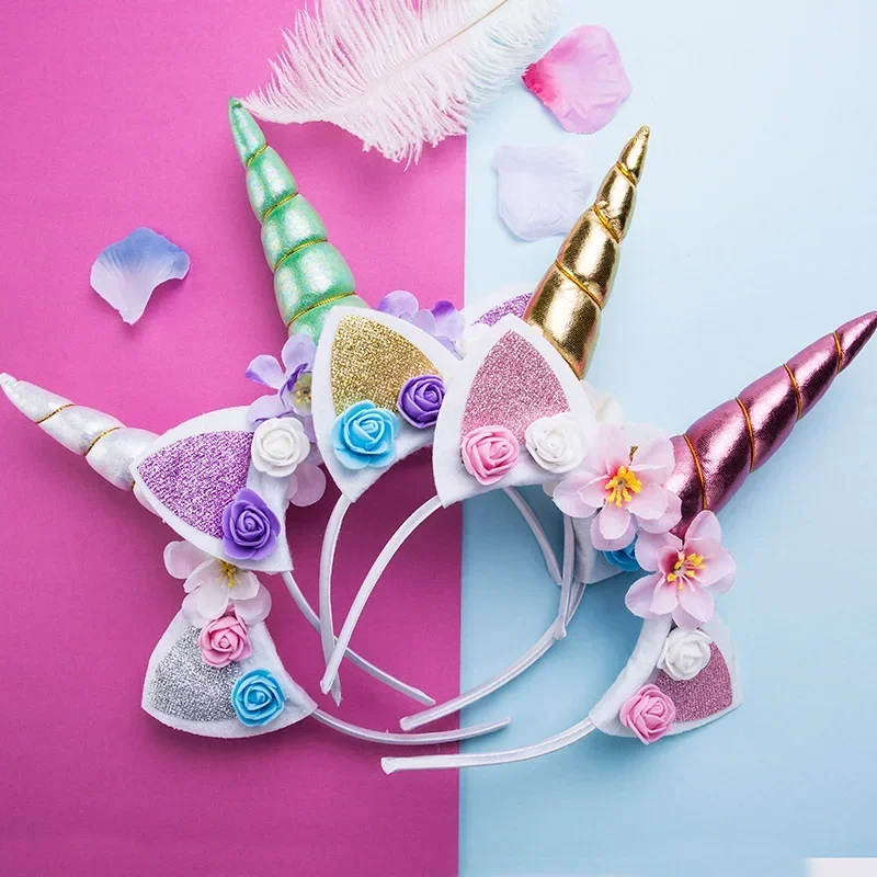 New Girls Cute Unicorn Flower Cat Ears Headbands Children Headwear Photo Props Party Hair Hoop Hairbands Kids Hair Accessories