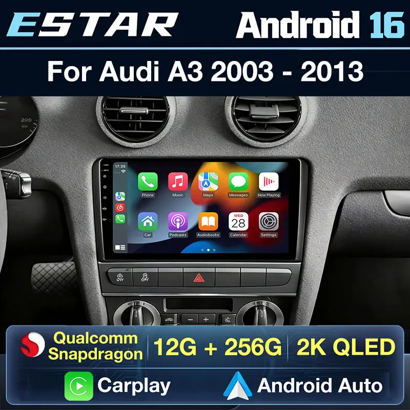 Wireless Carplay Android 16 Car Radio For Audi A3 2 8P 2003 - 2013 S3 2 2006 - 2012 RS3 1 2011 2012 4G LTE QLED DTS Head Unit BT