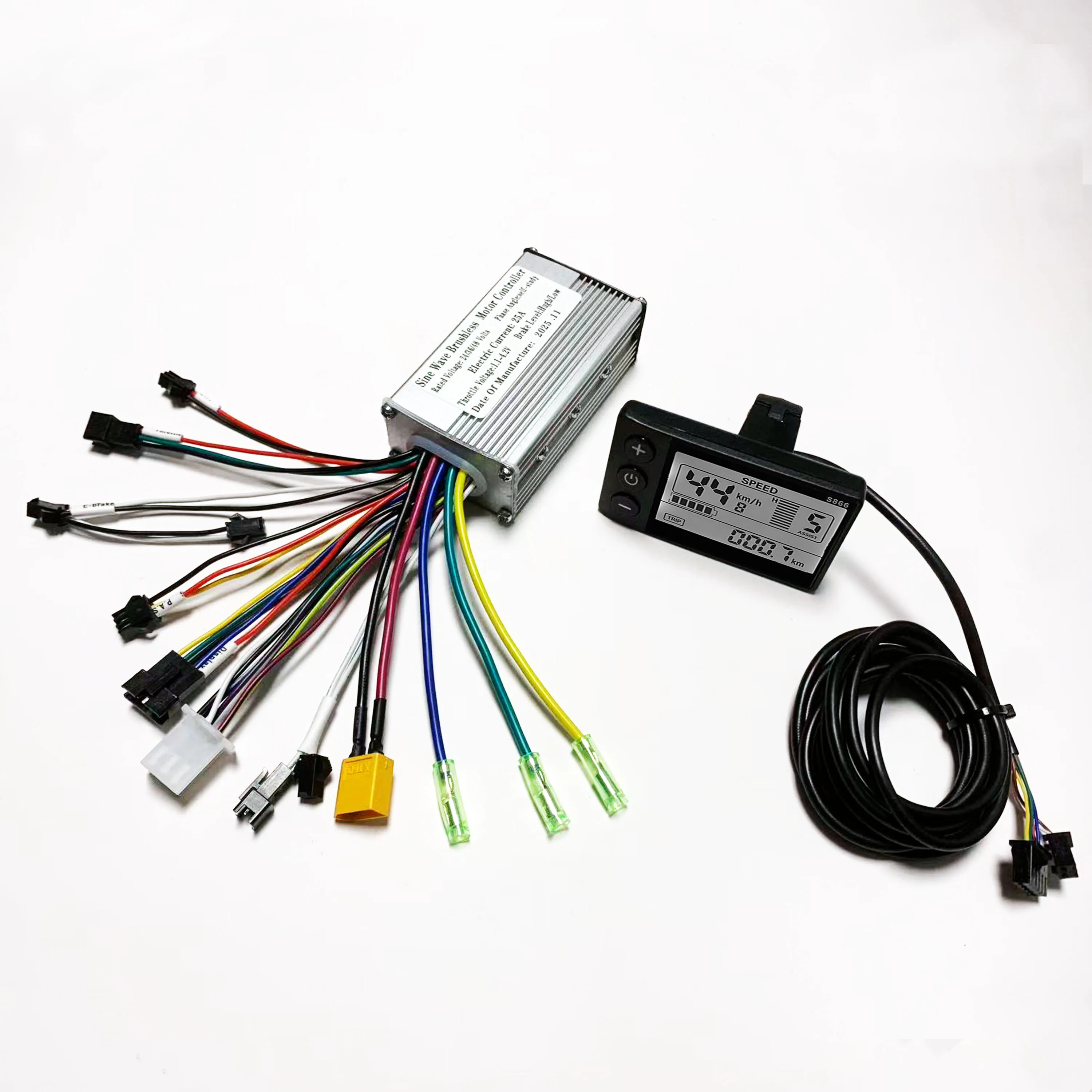 Brushless motor sine wave controller (9x5x3cm) 24V 36V 48V 350W 50W 25A for UART interface e- bicycles/scooters with S866 LCD